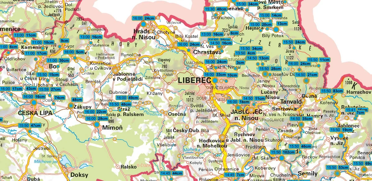 mapa - aktuální stav hladin v LK